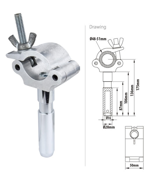 Kupo KCP-834 HALF COUPLER WITH 28MM TV SPIGOT